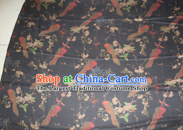 Chinese Traditional Cheongsam Classical Plum Bamboo Pattern Black Gambiered Guangdong Gauze Asian Satin Drapery Brocade Silk Fabric