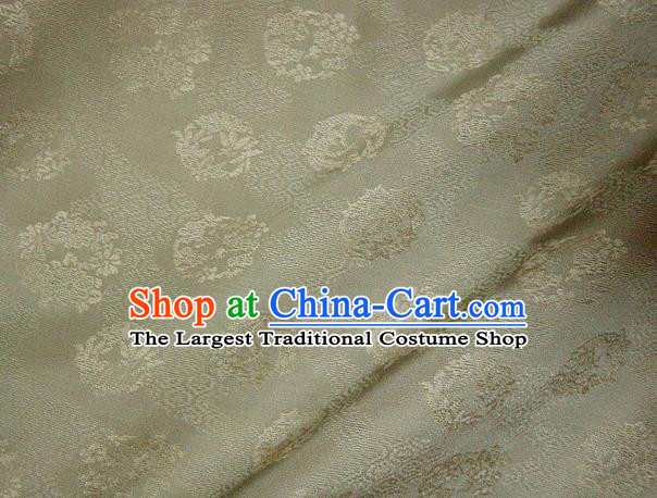 Japanese Traditional Kimono Classical Round Pattern Olive Green Brocade Damask Asian Japan Nishijin Satin Drapery Silk Fabric