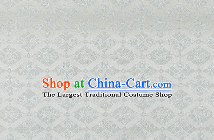 Japanese Traditional Kimono Classical Rhomboids Pattern White Brocade Damask Asian Japan Nishijin Satin Drapery Silk Fabric
