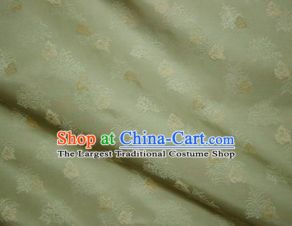 Japanese Traditional Kimono Classical Rabbit Grass Pattern Green Brocade Damask Asian Japan Nishijin Satin Drapery Silk Fabric