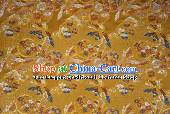 Japanese Traditional Kimono Classical Phoenix Pattern Golden Brocade Damask Asian Japan Nishijin Satin Drapery Silk Fabric