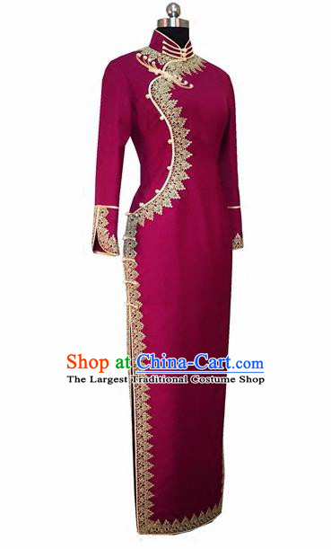 Chinese Traditional Customized Rosy Cheongsam National Costume Classical Qipao Dress for Women