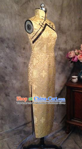 Chinese Traditional Customized Golden Cheongsam National Costume Classical Qipao Dress for Women