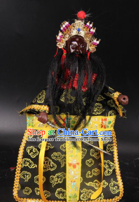 Traditional Chinese Handmade General Black Marionette Puppets Old Men Puppet String Puppet Wooden Image Arts Collectibles