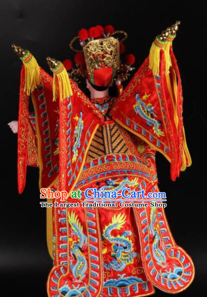 Traditional Chinese Handmade Red Armor Liu Bei Puppet Marionette Puppets String Puppet Wooden Image Arts Collectibles