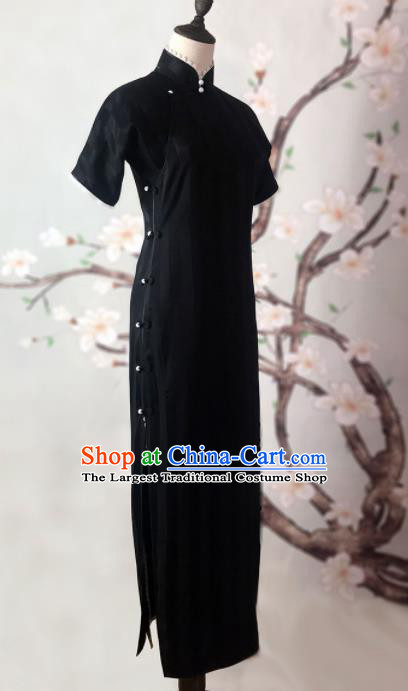 Chinese Traditional Customized Black Cheongsam National Costume Classical Qipao Dress for Women