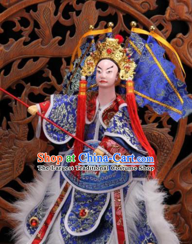 Traditional Chinese Handmade Blue Clothing Takefu Lv Bu Puppet Marionette Puppets String Puppet Wooden Image Arts Collectibles