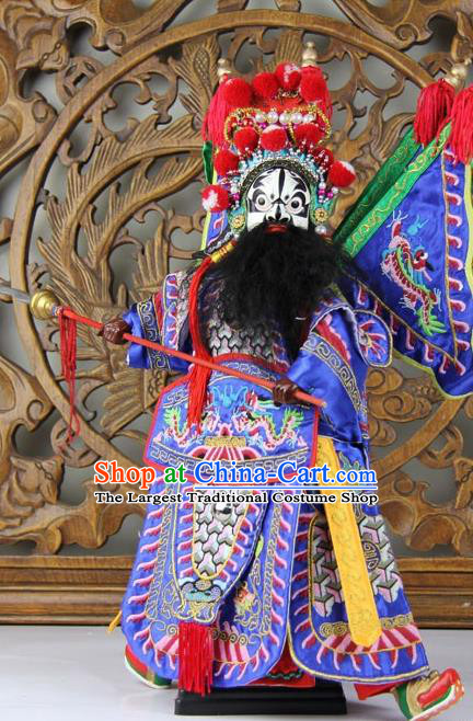 Traditional Chinese Blue General Zhang Fei Marionette Puppets Handmade Puppet String Puppet Wooden Image Arts Collectibles