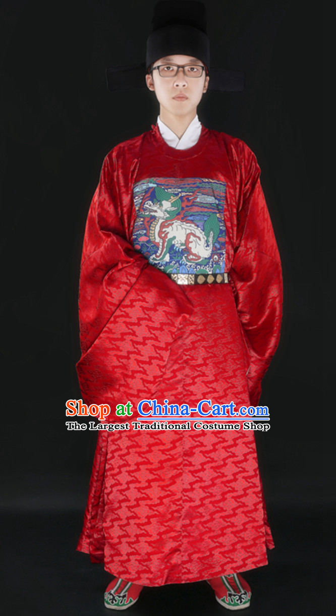 Ancient Chinese Government Official Film Use Clothing and Hat Complete Set for Men