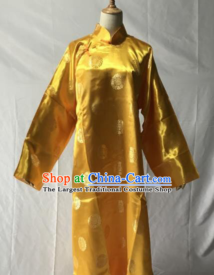 Traditional Chinese Huangmei Opera Niche Yellow Long Gown Ancient Qing Dynasty Prince Costume for Men