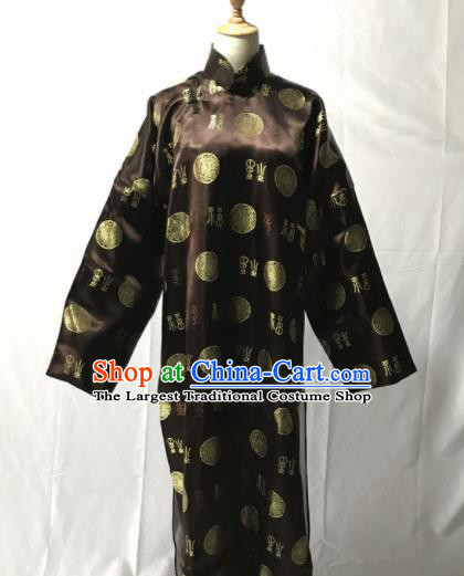 Traditional Chinese Huangmei Opera Niche Brown Long Gown Ancient Qing Dynasty Prince Costume for Men