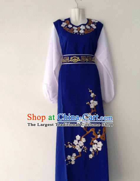 Traditional Chinese Huangmei Opera Niche Embroidered Plum Blue Robe Ancient Gifted Scholar Costume for Men