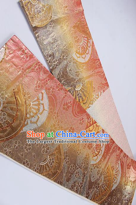 Traditional Japanese Classical Wheel Pattern Peach Pink Waistband Kimono Brocade Accessories Yukata Belt for Women