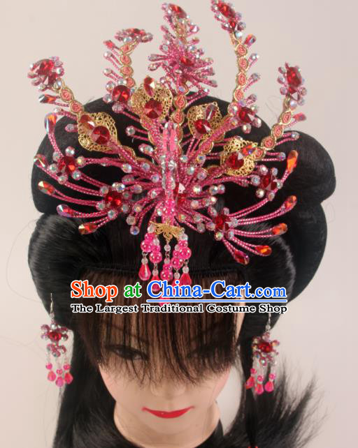Traditional Chinese Beijing Opera Diva Rosy Phoenix Hairpins Hair Accessories Ancient Court Princess Headwear for Women
