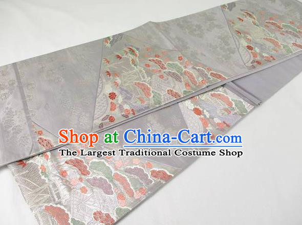 Traditional Japanese Classical Pine Bamboo Pattern Lilac Waistband Kimono Brocade Accessories Yukata Belt for Women
