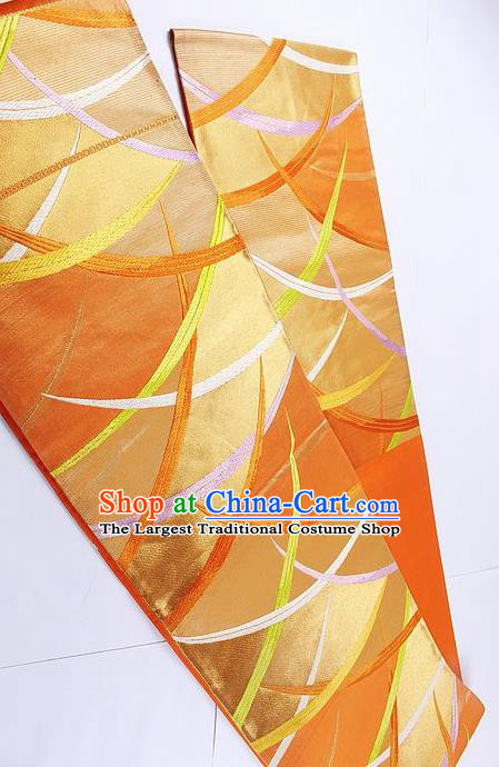 Traditional Japanese Classical Willows Pattern Bronze Waistband Kimono Brocade Accessories Yukata Belt for Women