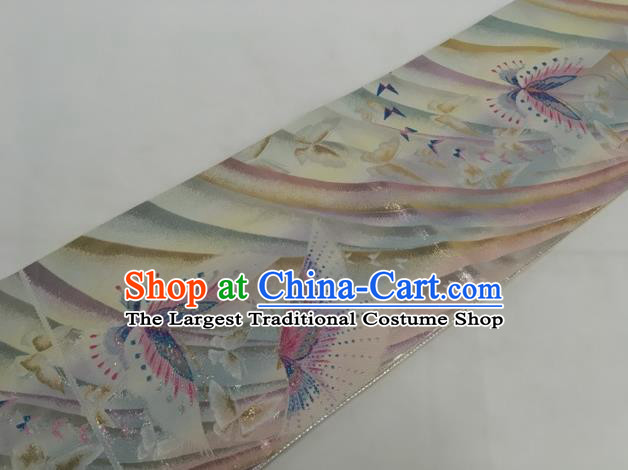 Traditional Japanese Classical Colorful Butterfly Pattern Waistband Kimono Nishijin Brocade Accessories Yukata Belt for Women