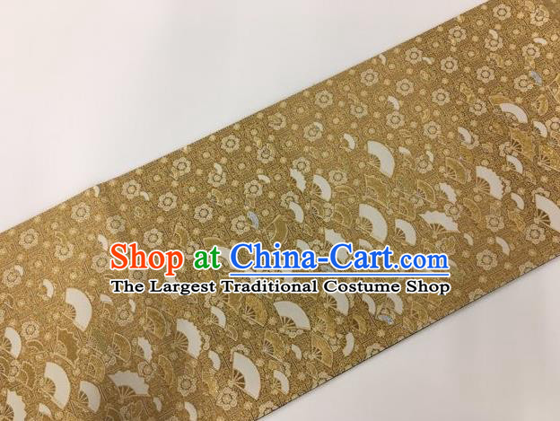 Traditional Japanese Classical Fan Pattern Golden Waistband Kimono Nishijin Brocade Accessories Yukata Belt for Women