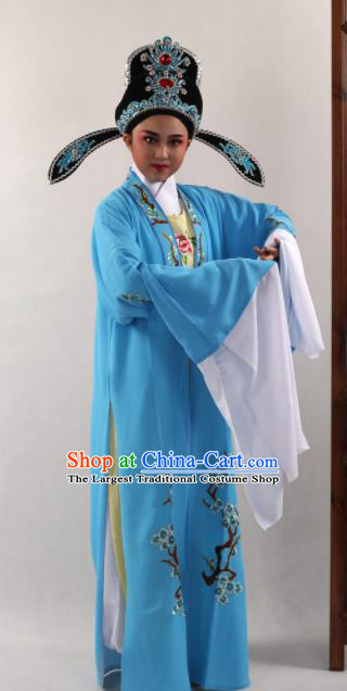 Traditional Chinese Huangmei Opera Niche Blue Cape Ancient Gifted Scholar Costume for Men