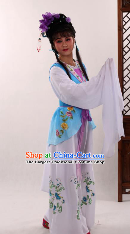 Traditional Chinese Peking Opera Maidservants Blue Dress Ancient Servant Girl Costume for Women