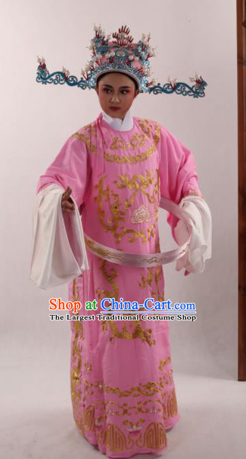 Traditional Chinese Huangmei Opera Niche Pink Robe Ancient Number One Scholar Embroidered Costume for Men
