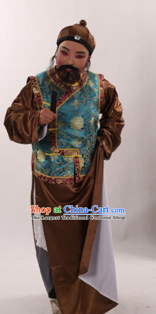 Traditional Chinese Shaoxing Opera Costume Ancient Qing Dynasty Long Gown and Blue Mandarin Jacket for Men