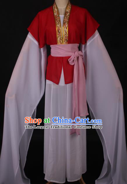 Traditional Chinese Shaoxing Opera Maidservants Red Dress Ancient Peking Opera Village Girl Costume for Women