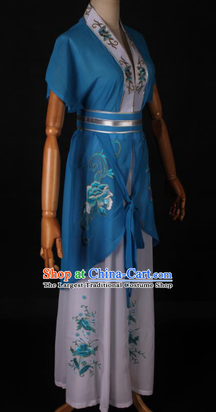 Traditional Chinese Shaoxing Opera Maidservant Blue Dress Ancient Peking Opera Poor Lady Costume for Women