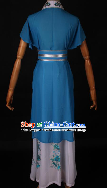 Traditional Chinese Shaoxing Opera Maidservant Blue Dress Ancient Peking Opera Poor Lady Costume for Women