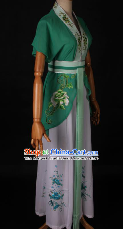 Traditional Chinese Shaoxing Opera Maidservant Green Dress Ancient Peking Opera Poor Lady Costume for Women