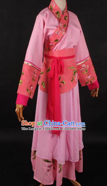 Chinese Traditional Shaoxing Opera Maidservant Pink Dress Ancient Peking Opera Servant Girl Costume for Women