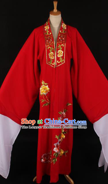 Traditional Chinese Shaoxing Opera Niche Embroidered Peony Red Gown Ancient Gifted Scholar Costume for Men