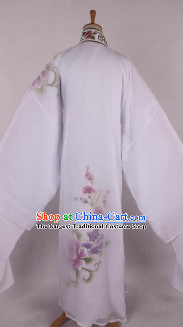 Traditional Chinese Shaoxing Opera Niche Printing White Robe Ancient Gifted Scholar Costume for Men