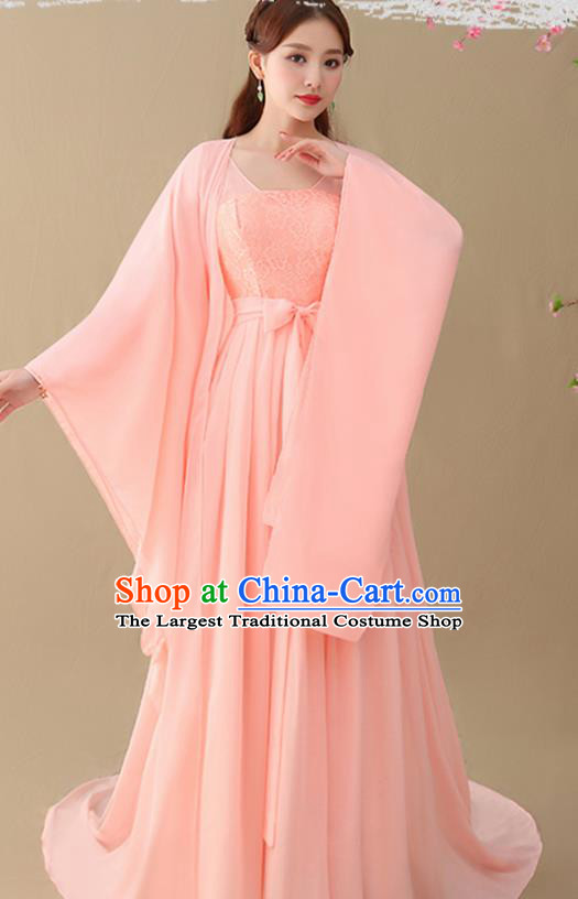 Chinese Ancient Drama Goddess Pink Hanfu Dress Traditional Tang Dynasty Imperial Consort Replica Costumes for Women