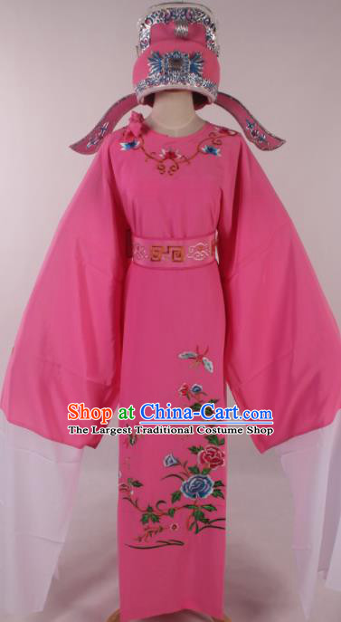 Traditional Chinese Shaoxing Opera Niche Embroidered Peony Pink Robe Ancient Nobility Childe Costume for Men