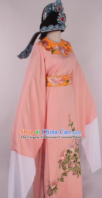 Traditional Chinese Shaoxing Opera Gifted Scholar Pink Robe Ancient Childe Costume and Hat for Men