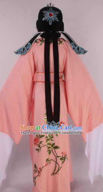 Traditional Chinese Shaoxing Opera Gifted Scholar Pink Robe Ancient Childe Costume and Hat for Men