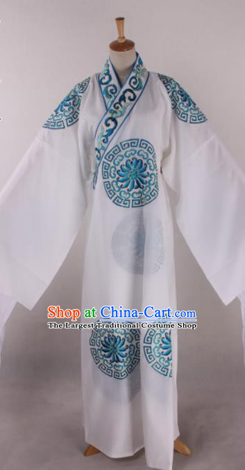 Traditional Chinese Shaoxing Opera Takefu White Robe Ancient Imperial Bodyguard Costume for Men