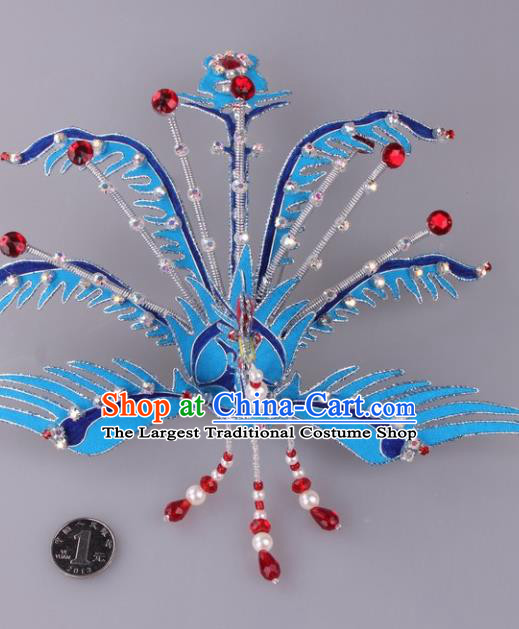 Traditional Chinese Shaoxing Opera Blue Phoenix Hairpins Ancient Princess Hair Accessories Headwear for Women