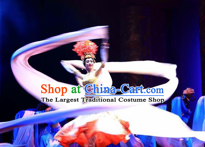 Traditional Chinese Classical Dance Bai Zhu Wu Costume Peking Opera Water Sleeve Dress for Women