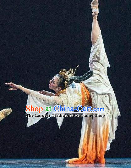 Traditional Chinese Classical Dance Luo Shen Costume Stage Show Beautiful Dance Yellow Dress for Women