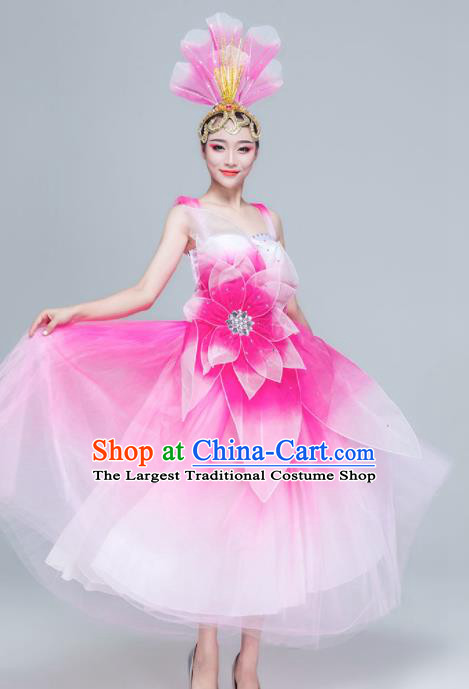 Traditional Chinese Spring Festival Gala Opening Dance Pink Dress Stage Show Chorus Costume for Women