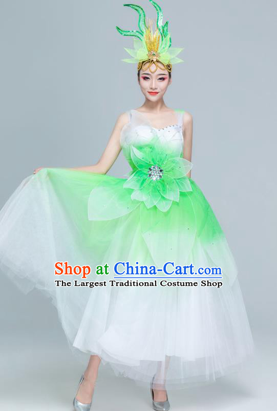 Traditional Chinese Spring Festival Gala Opening Dance Green Dress Stage Show Chorus Costume for Women