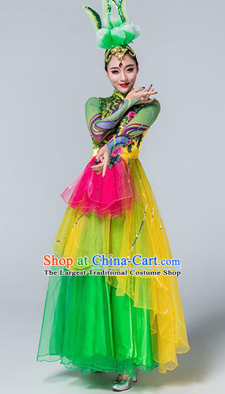 Traditional Chinese Spring Festival Gala Group Dance Green Dress Stage Show Chorus Opening Dance Costume for Women