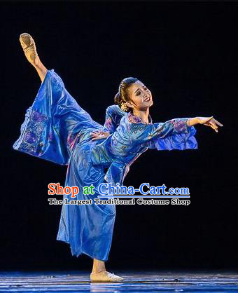 Traditional Chinese Classical Dance Qiu Jin Costume Ballet Stage Show Beautiful Dance Blue Dress for Women