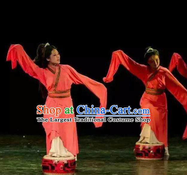 Chinese Beautiful Dance Xiang He Ge Costume Traditional Water Sleeve Dance Classical Dance Competition Dress for Women