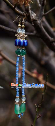 Chinese Ancient Princess Ear Accessories Traditional Hanfu Blue Beads Tassel Earrings for Women