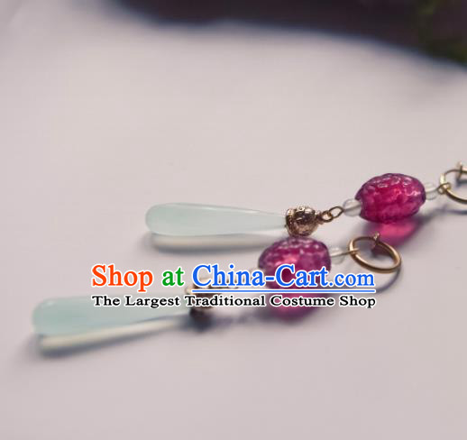 Chinese Ancient Princess Purple Crystal Ear Accessories Traditional Hanfu Earrings for Women