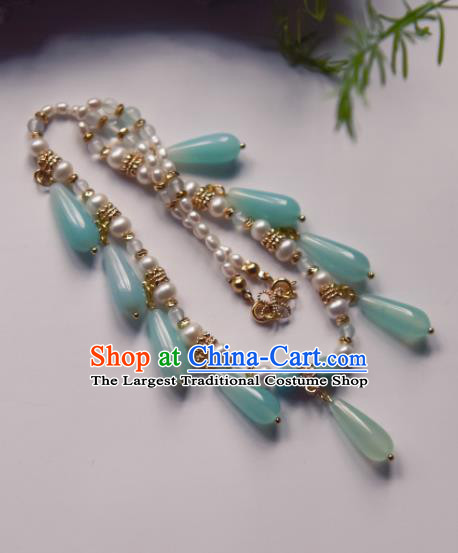 Chinese Ancient Princess Green Beads Jewelry Accessories Hanfu Tassel Necklace for Women