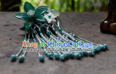 Chinese Ancient Princess Hair Accessories Green Lotus Tassel Hair Claw Traditional Hanfu Hairpins for Women